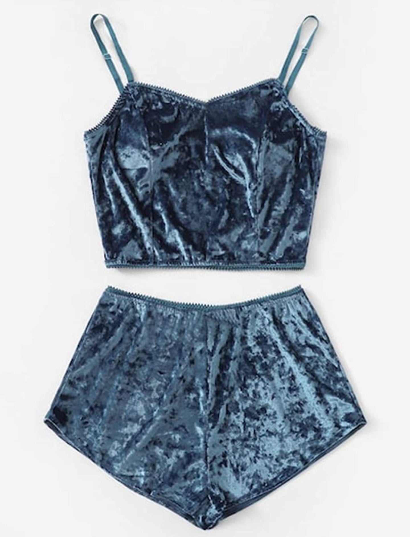 Women's Velvet 2pc Spaghetti Strap Crop Top & Shorts Pajama Lounge Sets
