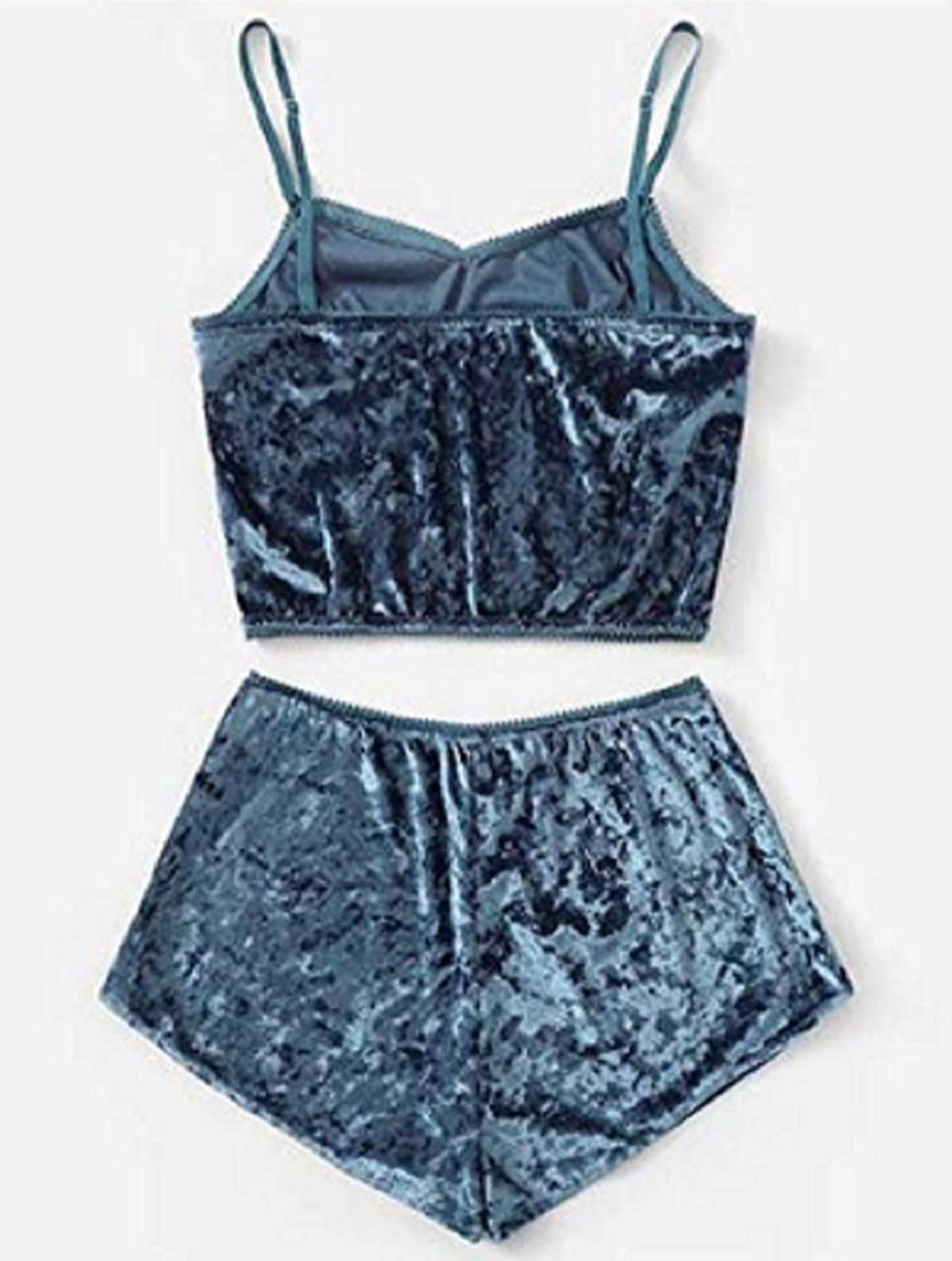 Women's Velvet 2pc Spaghetti Strap Crop Top & Shorts Pajama Lounge Sets