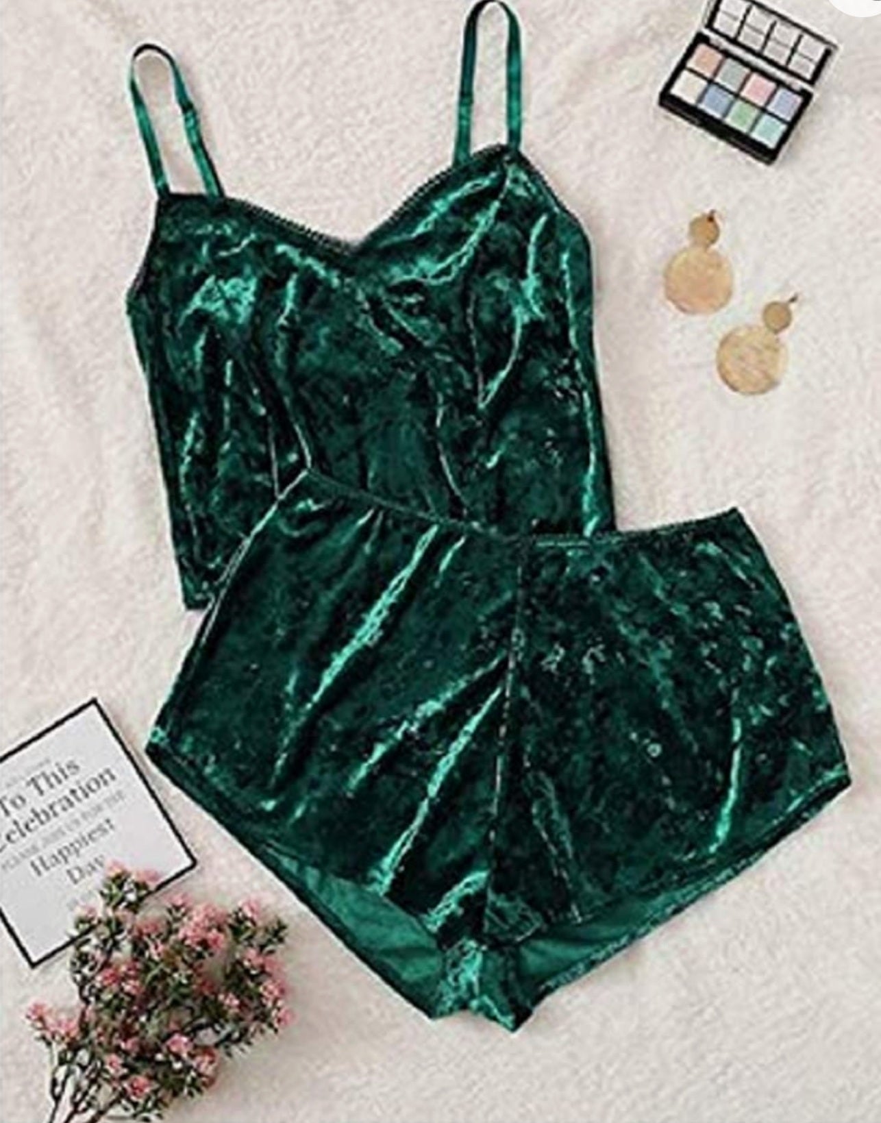 Women's Velvet 2pc Spaghetti Strap Crop Top & Shorts Pajama Lounge Sets