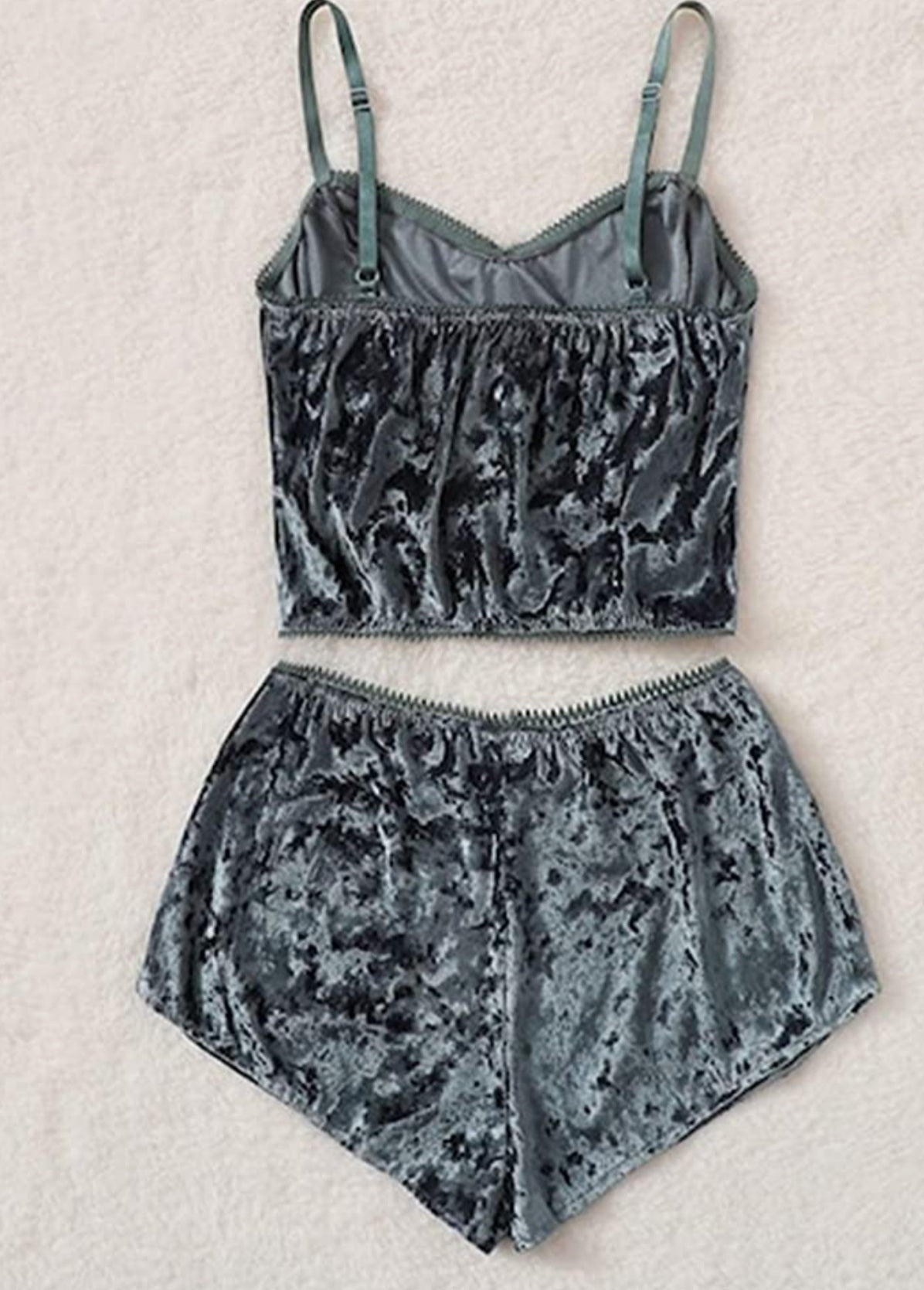 Women's Velvet 2pc Spaghetti Strap Crop Top & Shorts Pajama Lounge Sets