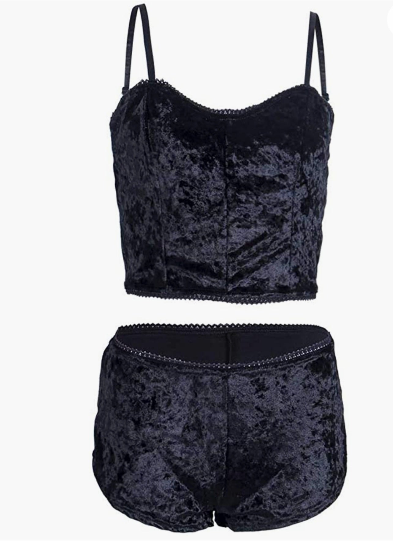 Women's Velvet 2pc Spaghetti Strap Crop Top & Shorts Pajama Lounge Sets