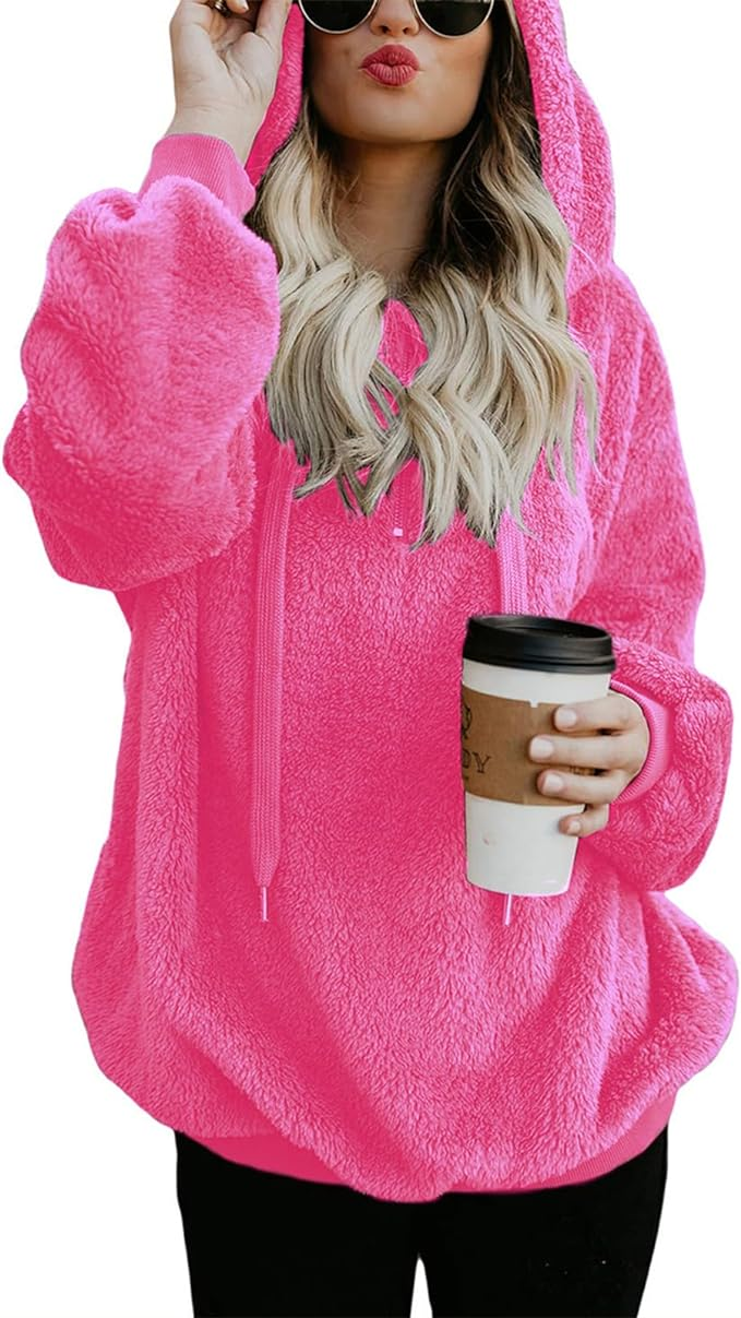PULLOVER FLUFFY FLEEZE HALF ZIP HOODIE