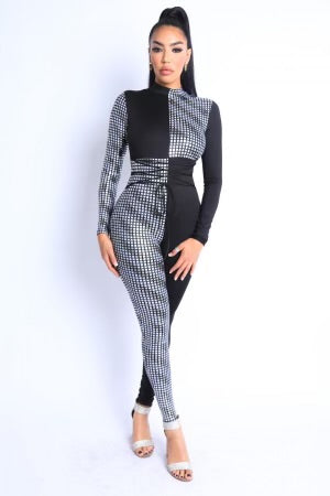 Mosaic Pattern Color Block Tie Detailed Jumpsuit