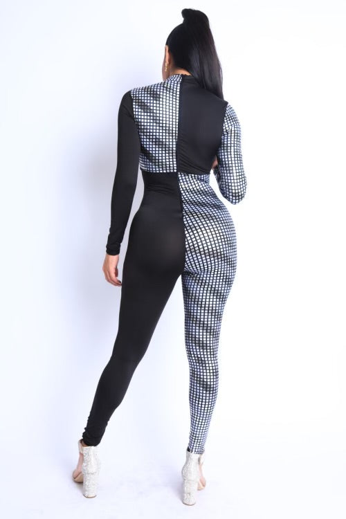 Mosaic Pattern Color Block Tie Detailed Jumpsuit