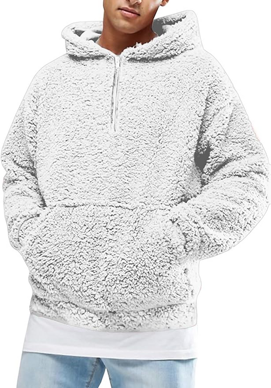 PULLOVER FLUFFY FLEEZE HALF ZIP HOODIE