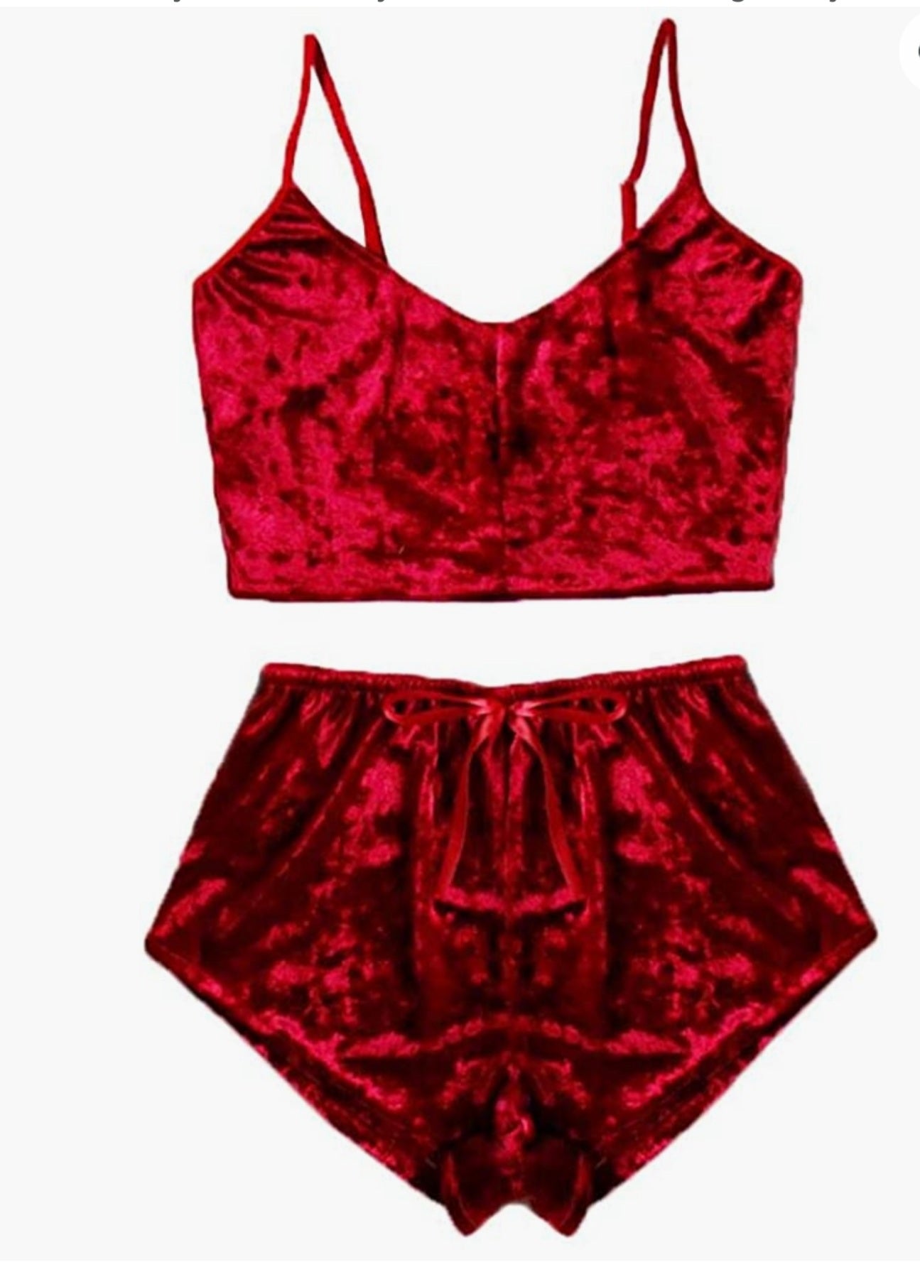 Women's Velvet 2pc Spaghetti Strap Crop Top & Shorts Pajama Lounge Sets
